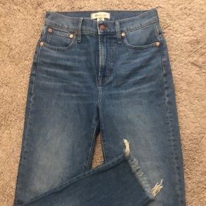 MADEWELL brand size 26 high waisted denim jeans with fringe cut
